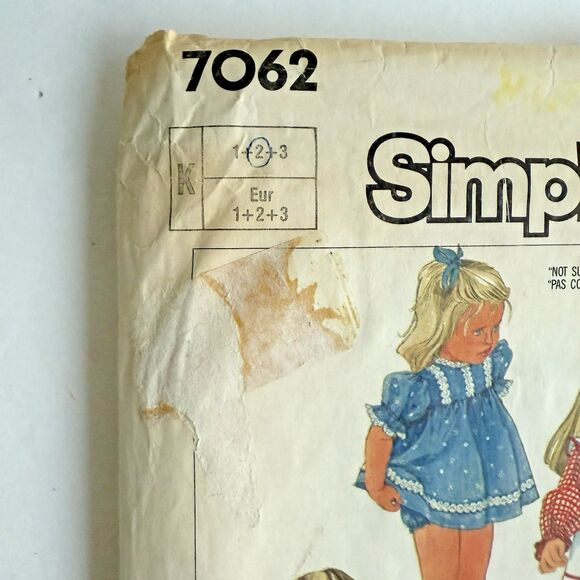 +Vtg 80s Simplicity 7062 Toddler Top Pinafore Dress Pants Panties Sewing Pattern - Picture 2 of 5